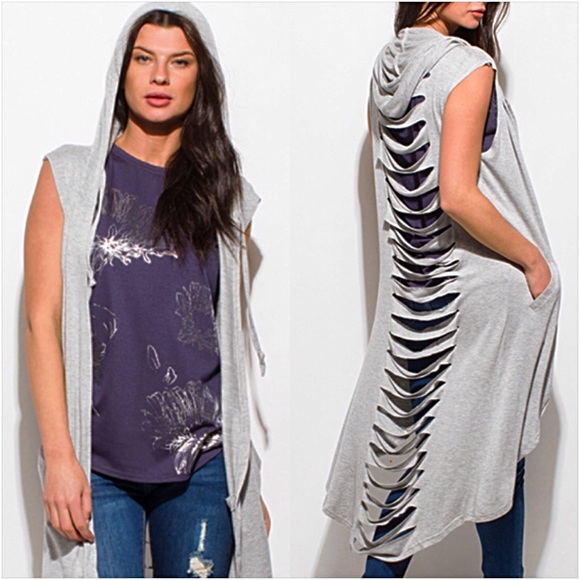 Distressed Duster Cardi Coverup Vest Hoodie OS SML - Picture 2 of 8